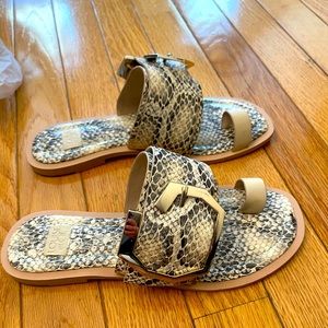 Slide on snakeskin print sandals
